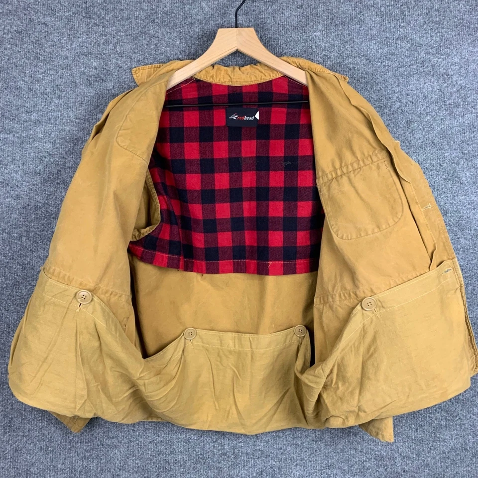 Chaqueta de Colección Pelirroja Para Hombres Marrón Lona Tareas de Granero Forrada a Cuadros Caza Ropa de Trabajo L Foto 2 de 4