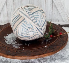 Blue Stripe Mattress Ticking Rag Ball Primitive Farmhouse Rustic Bowl Filler