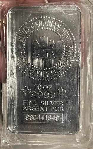 RCM 10 oz Silver Bar Royal Canadian Mint .9999 AG Free S&H No Reserve In Stock