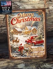 Personalized Merry Christmas Cottage Style Holiday 9"x12" Metal Wall Sign Plaque