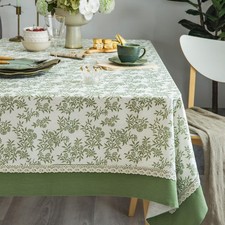 Rustic Tablecloth Solid Cotton Fabric Bordered Tablecloths Classic Plant Leaf...