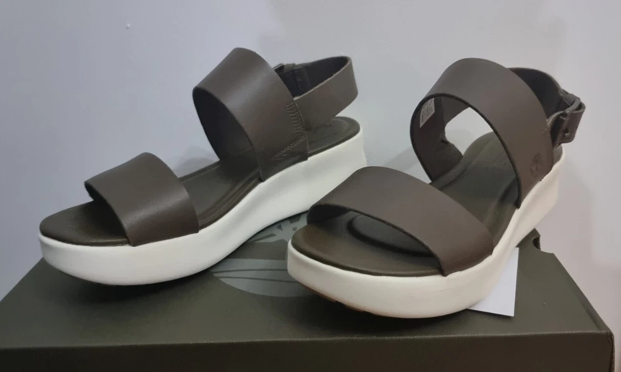 NUOVI CON SCATOLA SANDALI DONNA TIMBERLAND CINTURINO ALLA CAVIGLIA IN PELLE VERDE OLIVA TAGLIA UK 6