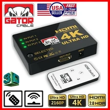 4K HDMI 2.0 Cable Splitter Switcher Box Hub IR Remote Control 3X1 Power 3 to 1