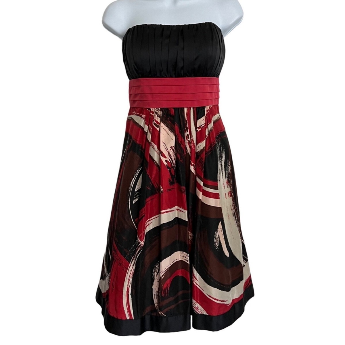 max and cleo red dress Max and Cleo Mari Silk Mini Dress Womens Red Black Strapless Lined Size 12