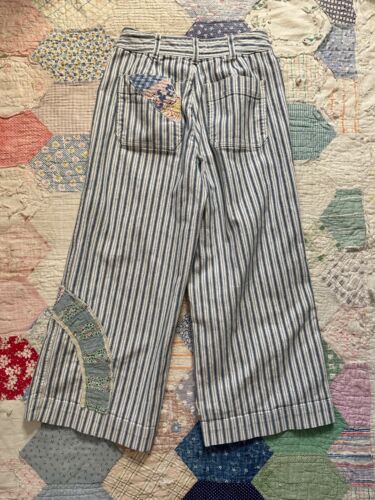 Handgenähter Vintage Feedsack Quilt Patchwork Cropped gestreift Hose Gr. 27 - Bild 7 von 13