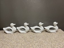 4 Himark HIC White Ceramic Duck Bird Napkins Rings Farmhouse Made in Japan EUC
