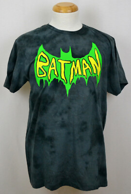 Batman Green Slime Logo T-Shirt DC Comics Superhero Graphic Tee Worn Gray NWT