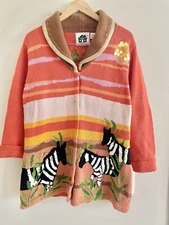 Handknits by Storybook Knits Cardigan Sweater Multicolor Sequin Safari Zebra L