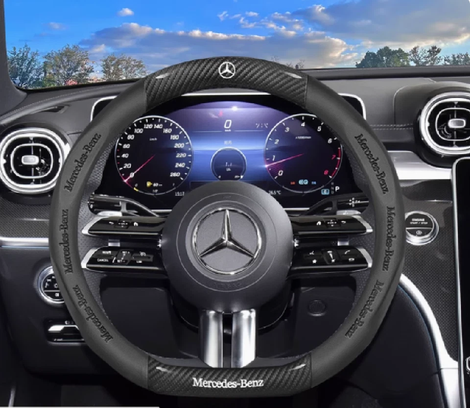 15"PU Leather+Carbon fiber Steering Wheel Cover For Mercedes Benz R-S-Class - Image 3 of 4