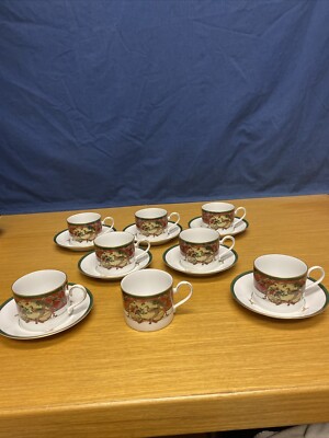 Noritake 3930 Royal Hunt (7 Sets) Cups and Saucers w/extra Cup