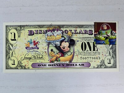 2009 Series T $1 Mickey and Pluto Celebrate Today Disney Dollar D23 2011 Expo