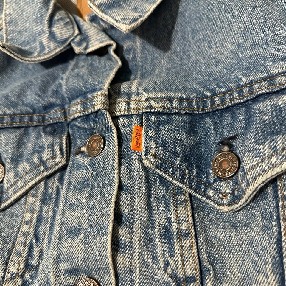 Chaqueta vaquera vintage años 70 Little Levis naranja lengüeta niño M Western retro indie Foto 2 de 4