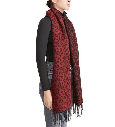 Steve Madden Women's Cozy Blanket Scarf with Fringe Trim Red One Size - 第 2/2 張圖片