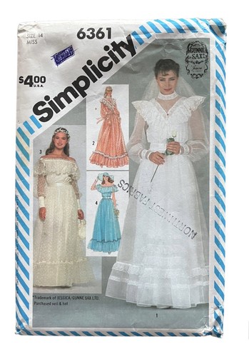 Simplicity Gunne Sax Wedding Dress Bridesmaid Pattern 6361 Size 14 Cottagecore