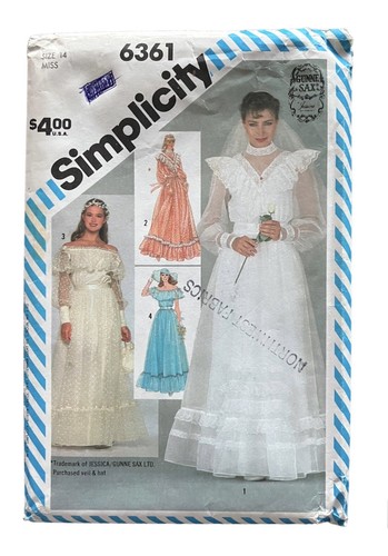 Vtg Simplicity Gunne Sax Dress Pattern 6361 Size 14 Cottagecore Bride Bridesmaid - Picture 1 of 12