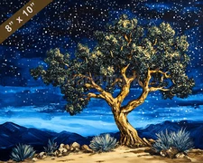 Joshua Tree with starry skies oil painting 8x10 Print