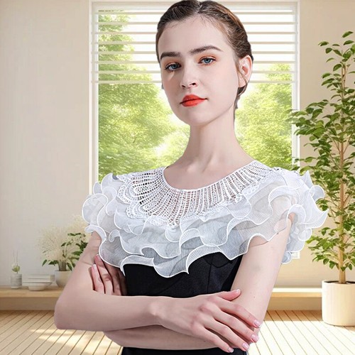 Women Layered Lace Ruffles Bolero Prom Wedding Dress Shawl Shrug Wrap Cover Up - Picture 17 of 20