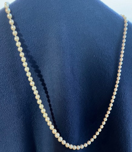 Vintage Genuine Pearl Necklace Graduated Size, 26”, Filigree Gold Clasp