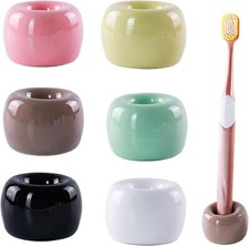 Set of 6 Sleek Mini Ceramics Toothbrush Holder, Small Ceramic Ring, Perfect Size