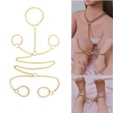Stainless Steel Handcuffs Restraint Ankle Cuffs Chain Neck Collar Bondage BDSM