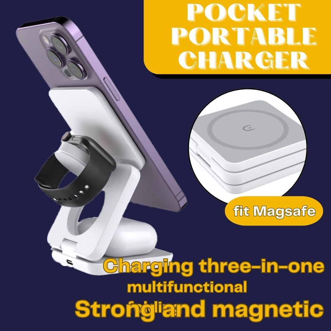 Wireless Charger Mag-Safe Foldable 3 in 1 for iPhone 14 15 ,for iWatch,& AirPods-image