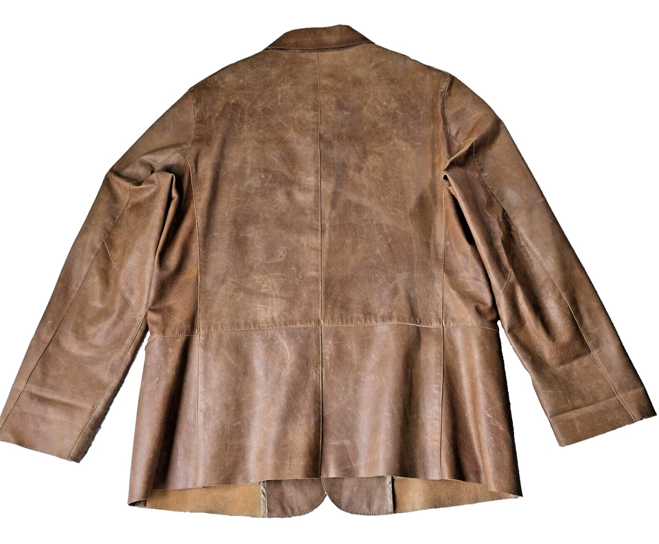 Chaqueta de Cuero Donald Pliner Hombres EU 58 XL Marrón Italiano Otoño Peso Blazer Cremallera Foto 2 de 4