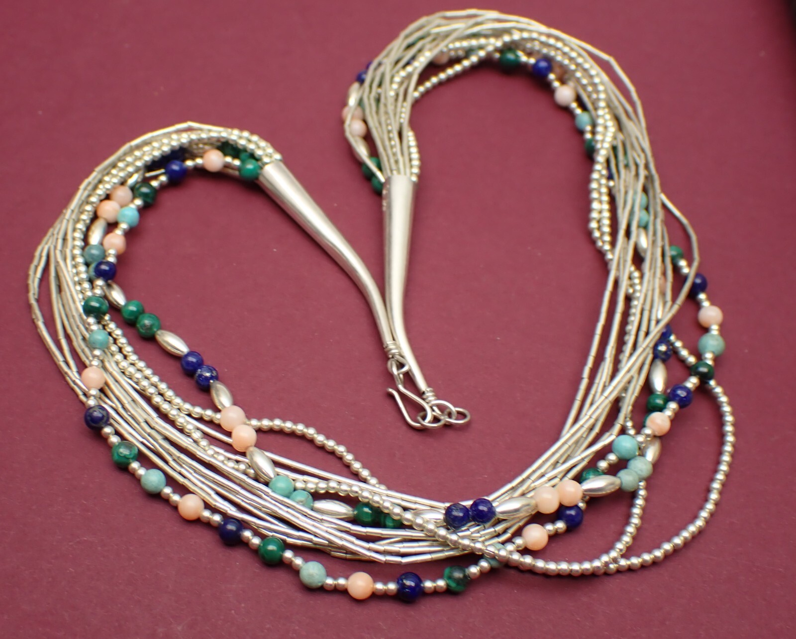 Liquid Silver Multi Strand Multi Gemstone Tiny Be… - image 1