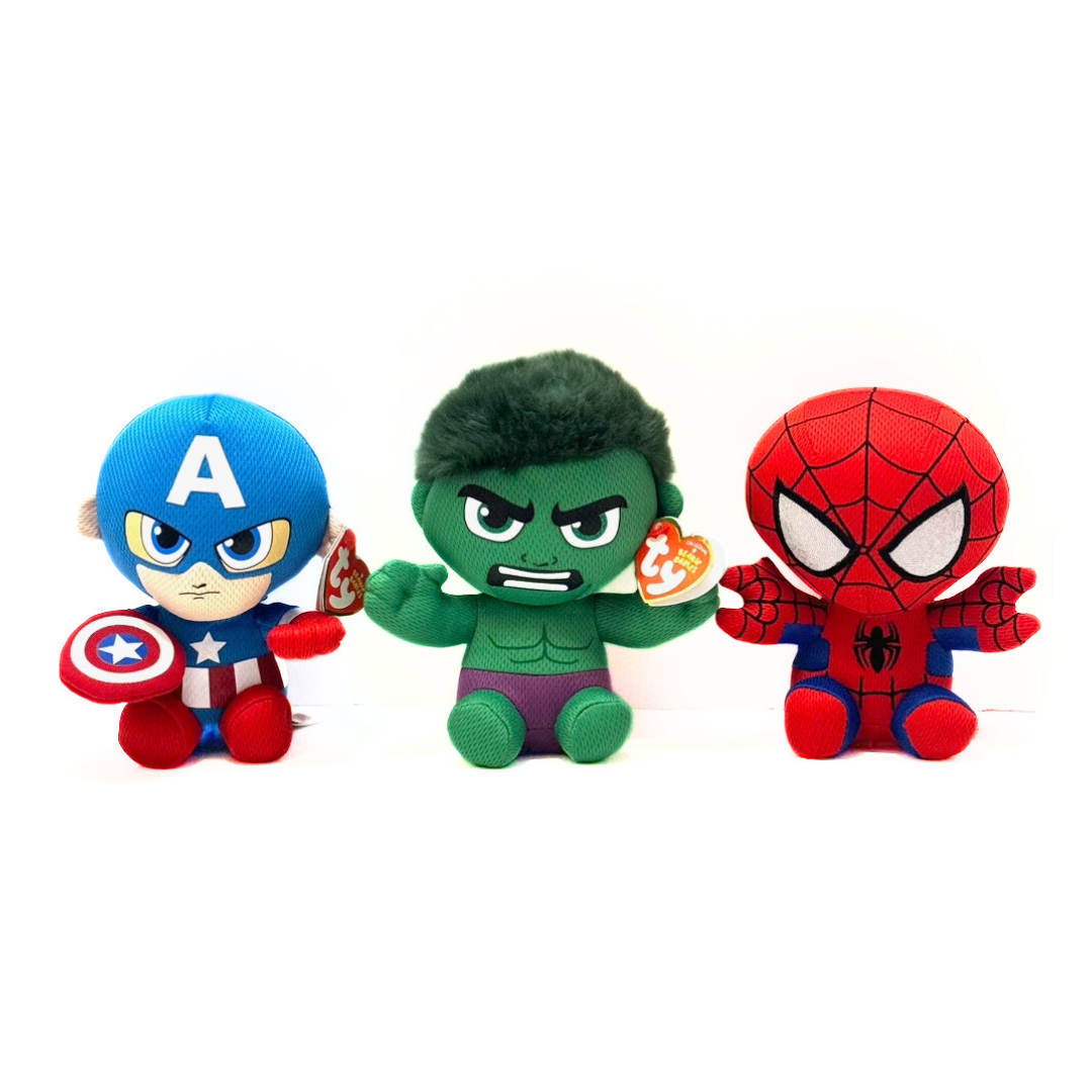 TY Beanie Babies Marvel Plush Stuffed Toys - Hulk / Spiderman / Captain America