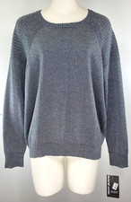 NWT DKNY Jeans Sweater - Size L -Gray w/ Silver Metallic Sparkle - Cotton Blend