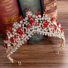 Luxury Gold Color Red Bridal Vintage Baroque Crystal Diadem For Bride Headbands
