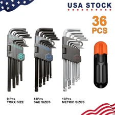 36PC Allen Wrench Set, SAE & Metric Hex Key Set Torx Star Key Set with T-Handle