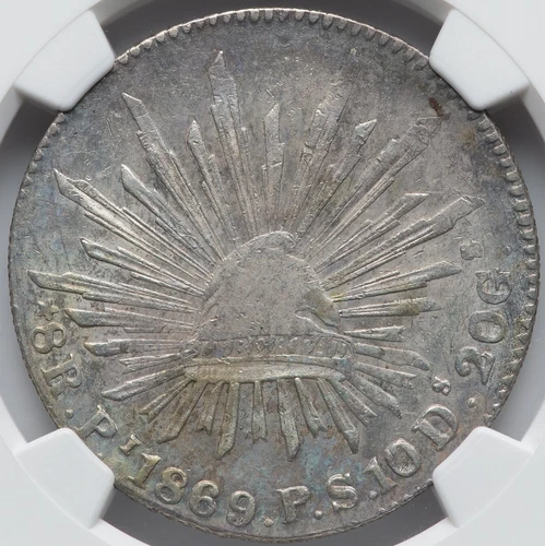 Mexico Silver 8 Reales 1869-Pi PS, San Luis Potosi Mint, NGC AU-58! Very Rare!