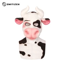 Smitizen Realistic Silicone Cartoon Spotted Milk Cow Animal Mask for Party Cos