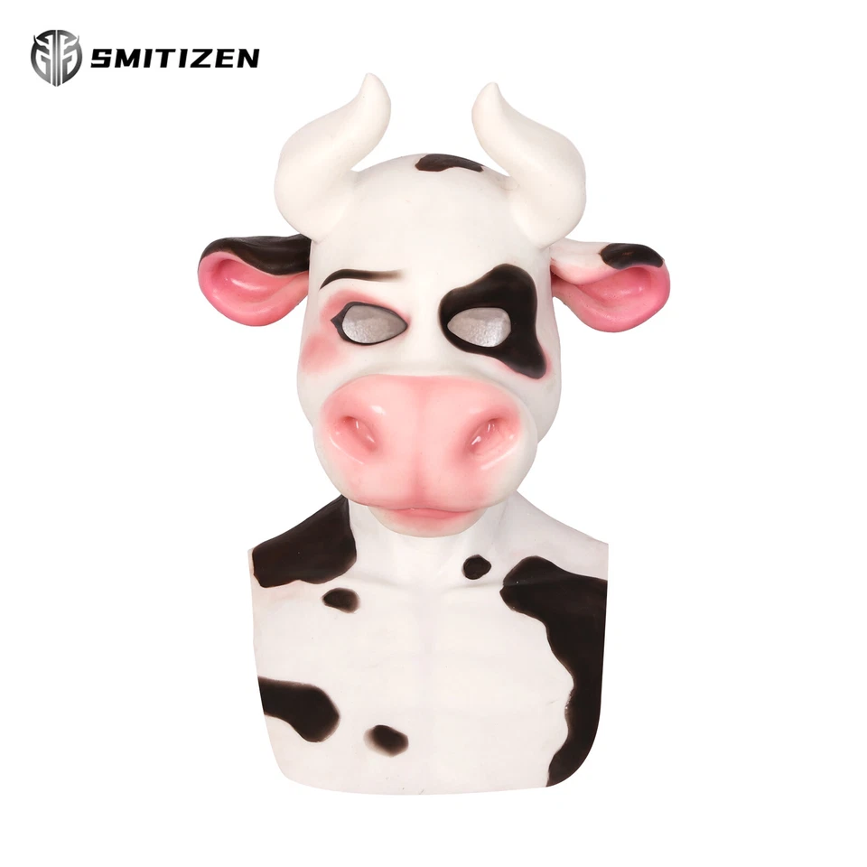 Smitizen Realistic Silicone Spotted Cartoon Cow Monster Mask Costumes for Cos - Image 2 of 4