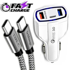 Fast Quick CAR Charger(3 ports)USB With Type C connector for Android & iPhone 