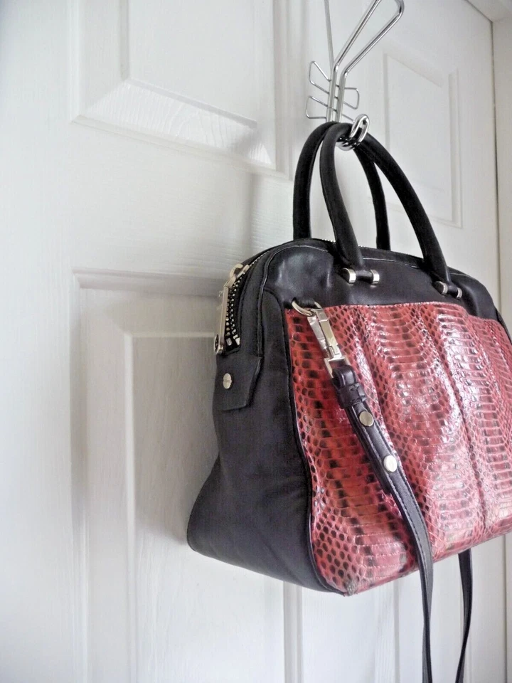MILLY BRAND Satchel Crossbody Genuine Black Leather Pink Python Front - Image 4 of 4