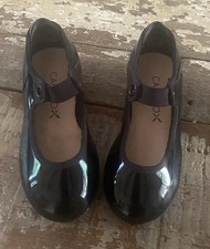 Capezio Dancing Perfect Tap Shoes Size 6.5 Toddler Girls Black Patent Pull On