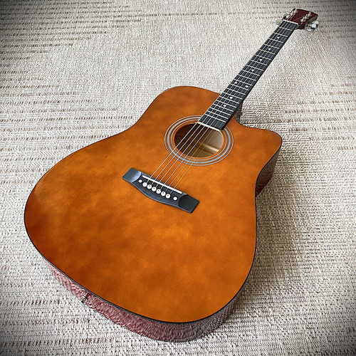 Full-Size 41" Brown Acoustic Guitar Starter Set w/ Cutaway, Capo, Tuner & More
