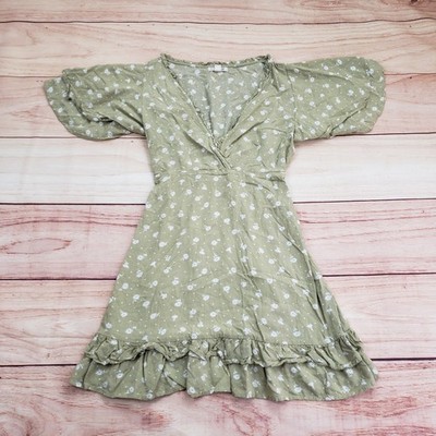 Billabong x The Salty Blonde Mini Dress Womens XS Green Surfing Floral Ruffle