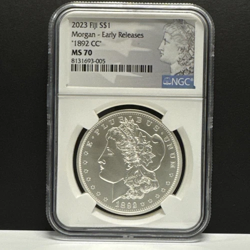 1892-CC 2023 $1 Fiji Morgan Silver Dollar NGC MS70 Early Releases.