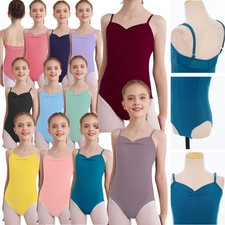 Kids Girls Leotard Gymnastics Jumpsuit Sleeveless Bodysuit Performance Ruched