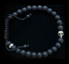 NEW Mens Thomas Sabo Sterling Silver 925 & Matte Obsidian bead Skull Bracelet