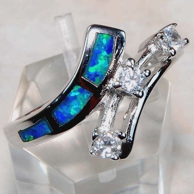  Australian Opal Inlay 925 Solid Sterling Silver Ring Sz 8 PC5-2