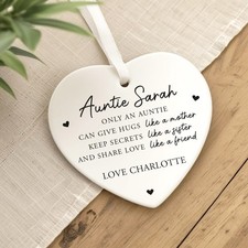 Auntie Gifts Personalised Birthday Aunt Ceramic Heart Present With Gift Bag