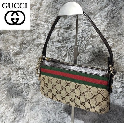 GUCCI GG Canvas Web Stripe Mini Shoulder Bag Brown Pochette Vintage