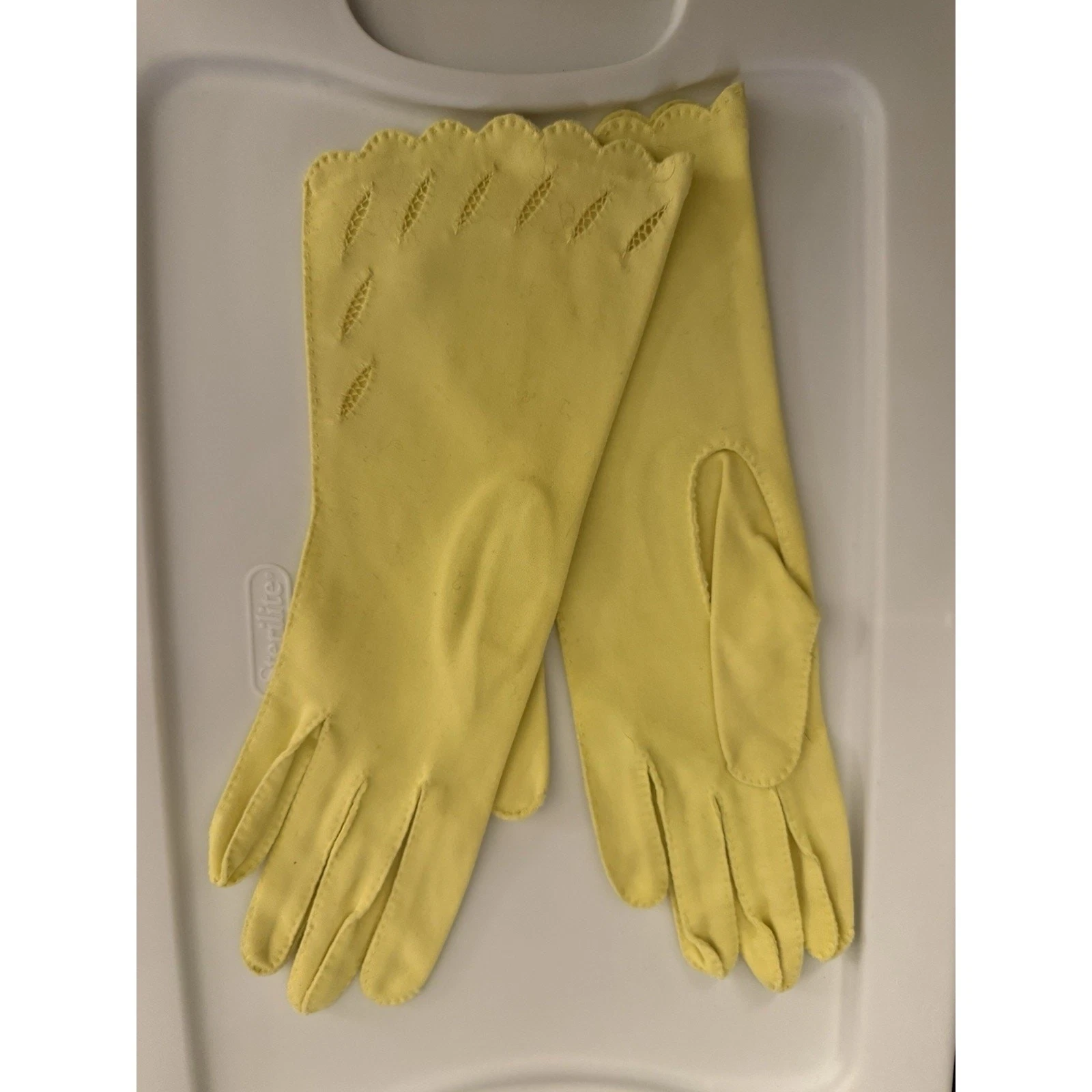 VTG Van Raalte Fauntex Long Gloves Embroidered Yellow Size 6.5