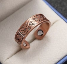 Solid Copper Magnetic Flat Ring Arthritis Men/Women Hammered Cuff Ring.  RR444