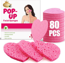 80Pcs Compressed Cellulose Sponges, Heart-Shape Exfoliating