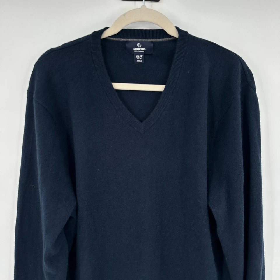 Lands End Mens Navy Blue 100% Cashmere V Neck Sweater XL Tall - Image 4 of 4
