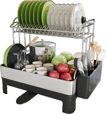 Extra Large Two Tier Stainless Steel Dish Drainer Drying Rack with Drainboard